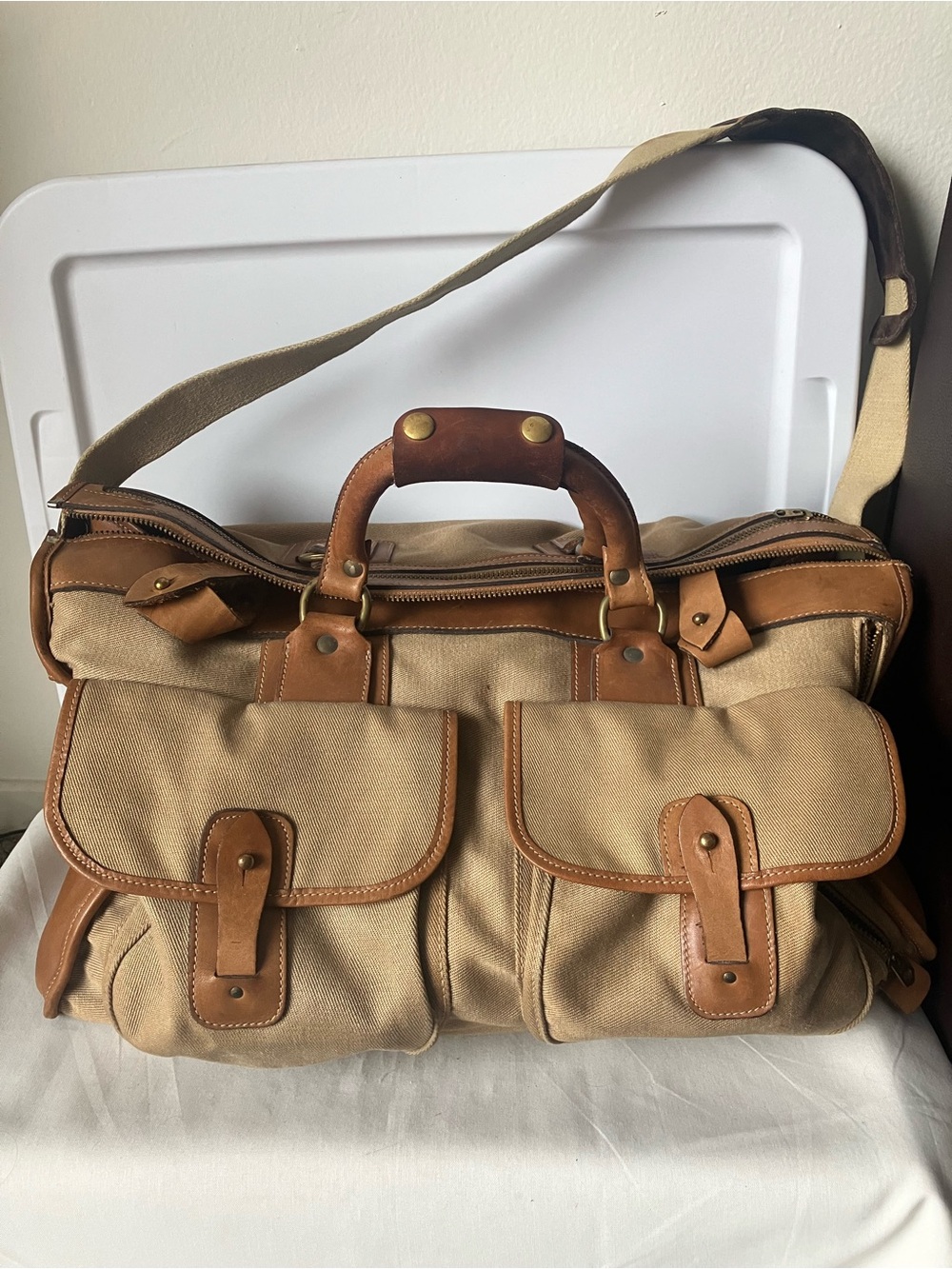 Ghurka Marley Hodgson No 2 EXPRESS Leather Khaki Twill Bag Luggage AS IS USED.